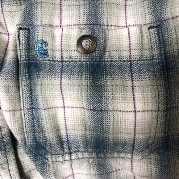 CARHARTT 100% Cotton Blue, Gray, White, Purple Plaid Hooded Shacket - Size Small - Picture 5 of 8